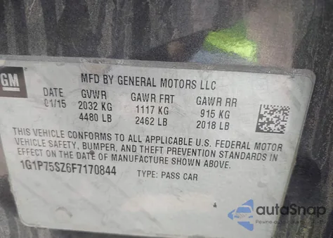 2015 Chevrolet Cruze from USA, damaged, VIN 1G1P75SZ6F7170844